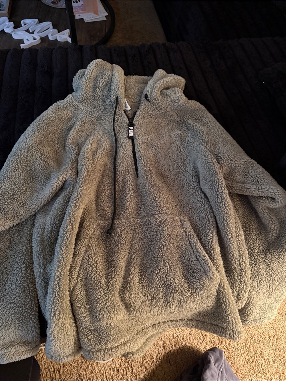 PINK Victoria's Secret Green Sherpa Hoodie